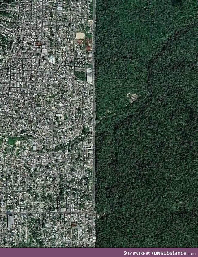 The border between the Brazilian city of Manaus and the Amazon rainforest