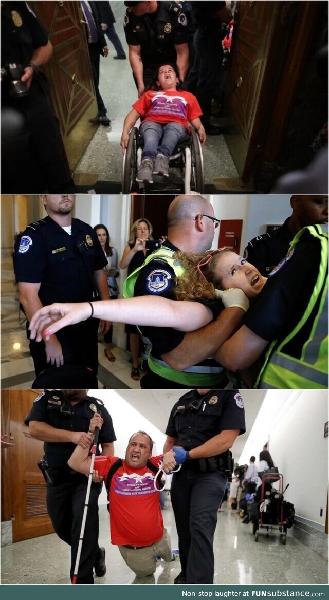 The Capitol police removes disabled people as they protest healthcare changes, in 2017