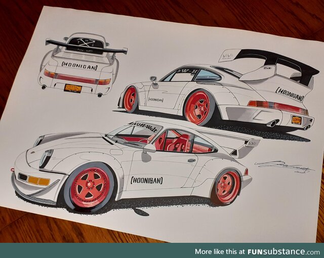 Porsche 911 rwb wide body drawing