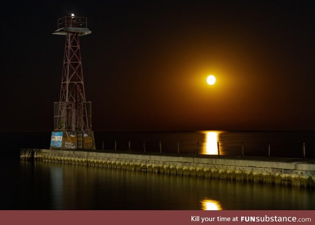 Harvest Moon Rising over Lake Michigan