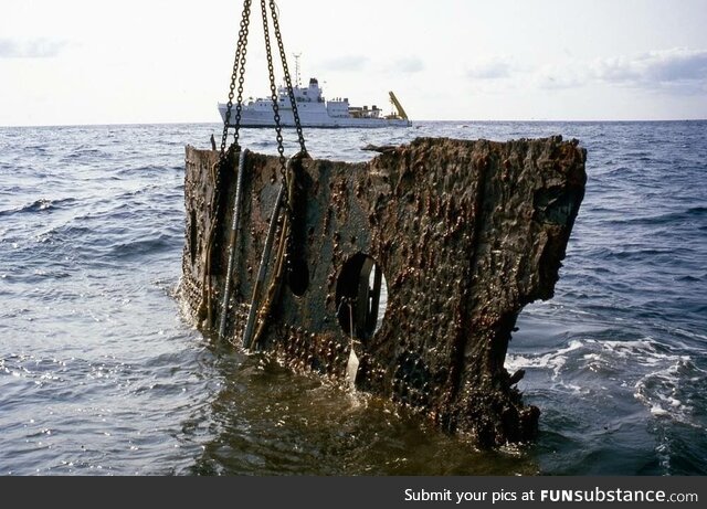 Piece of the RMS Titanic being raised from the North Atlantic