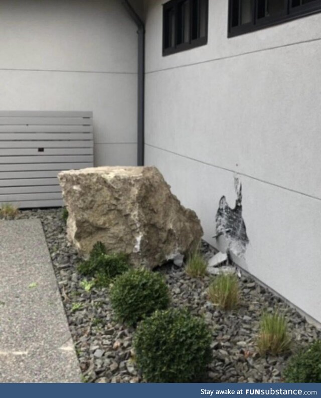 A large rock that struck a house near a local quarry after blasting