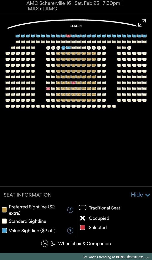 AMC seat layout for premium tickets