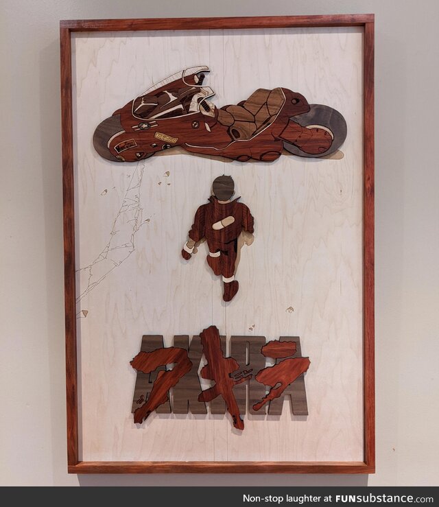 [OC] Naturally colored wooden Akira poster I made