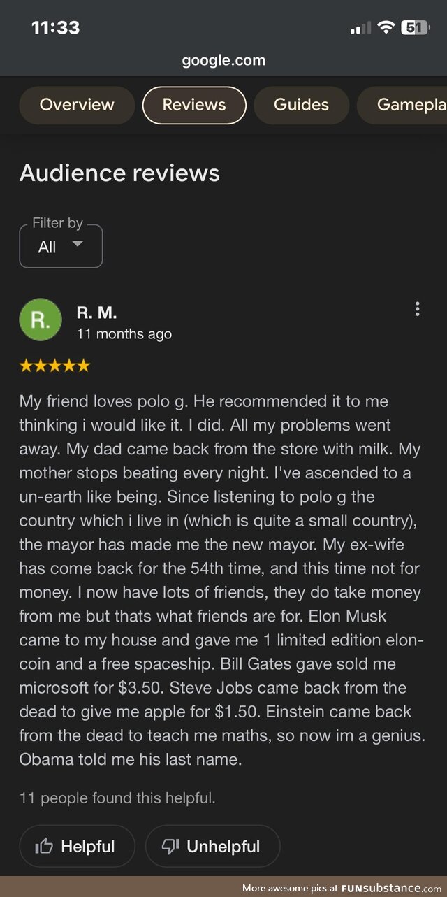 I was looking for reviews about a game online and came across this gem