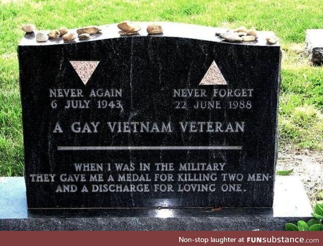 Headstone of VietNam vet Sgt Leonard Matlovich. He left his name off so it would honor
