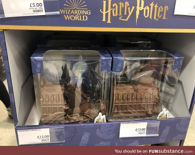 Supermarket in the U.K. Selling chocolate hogwarts, before Voldemort and after Voldemort!