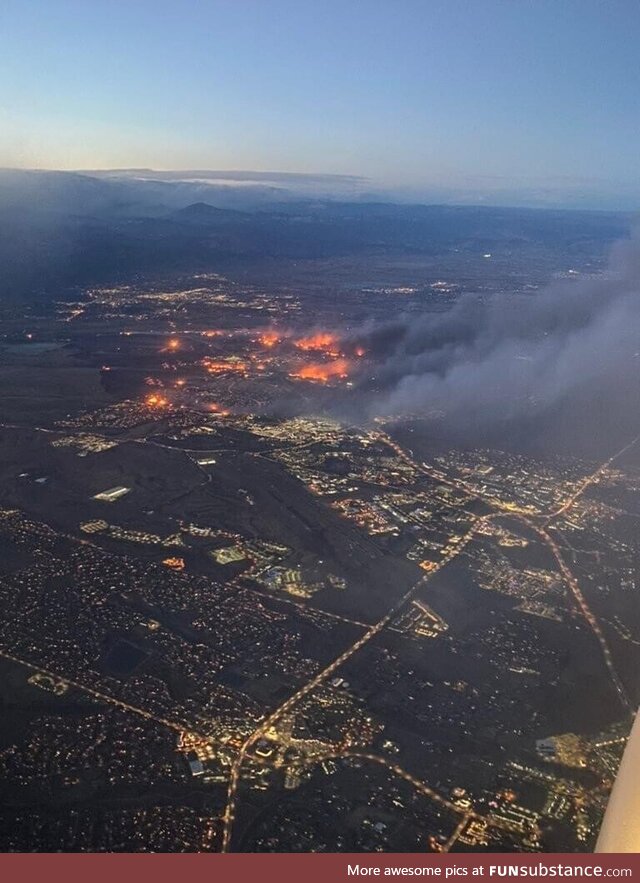 Ariel view of the Marshall Fire, a large grass fire that is currently burning near