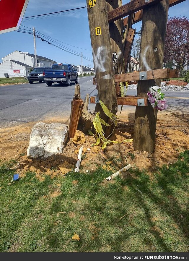 This pole near my house gets hit at least once a day by trucks, and at this point the
