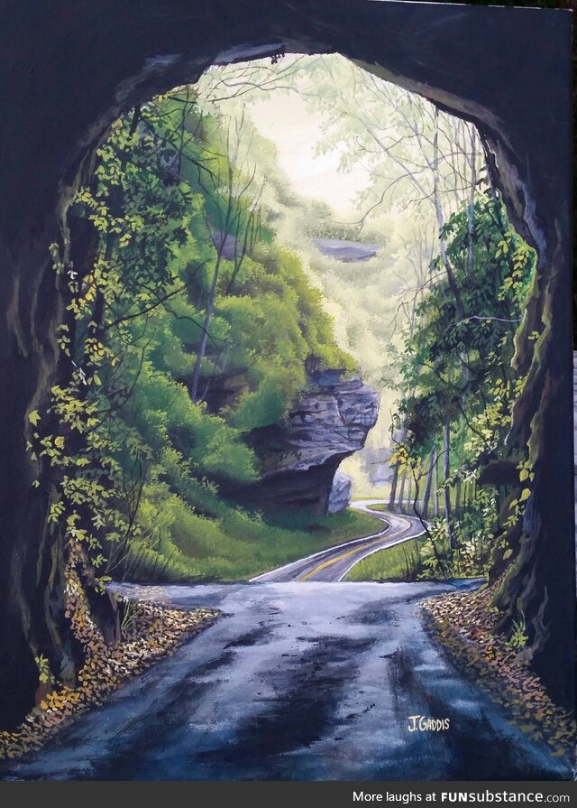 I painted a tunnel view looking down a road