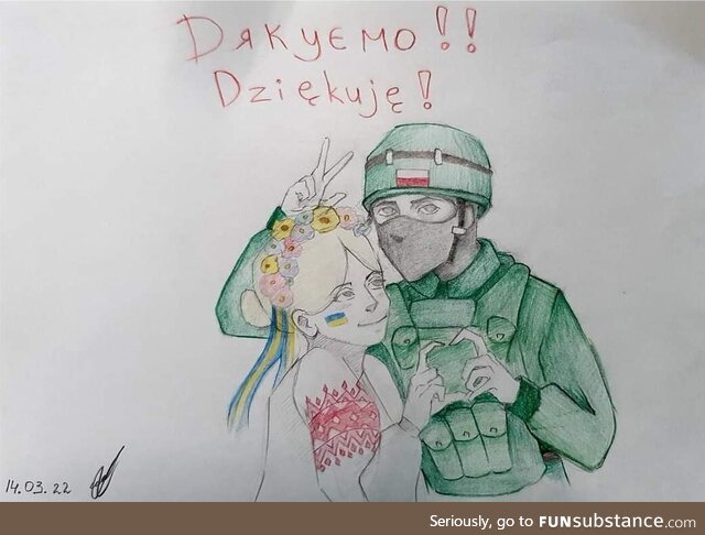 Ukrainian girl gave this to a Polish soldier - it says 'thank you' in Ukrainian and Polish