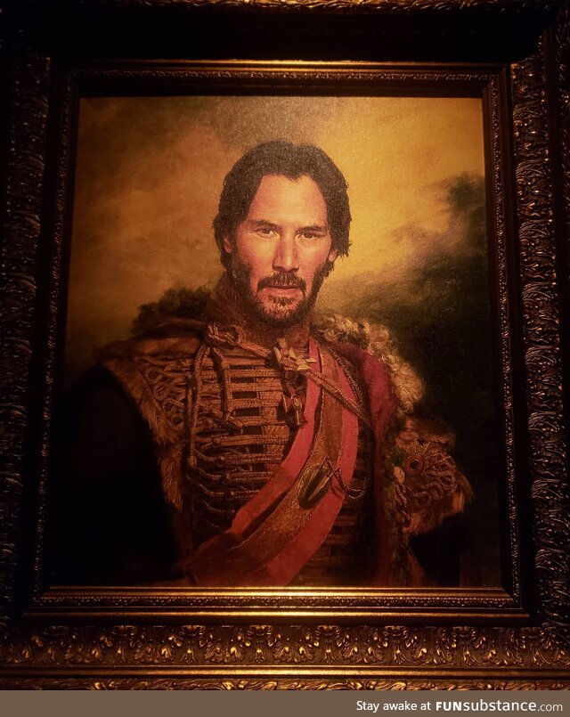 [OC] This painting of Keanu was above a bathroom urinal in a Boston restaurant