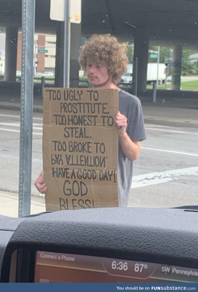 Beggars sign in Charleston, West Virginia
