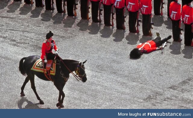 Guard Passing Out as The Queen Rides Past During a Parade in 1970