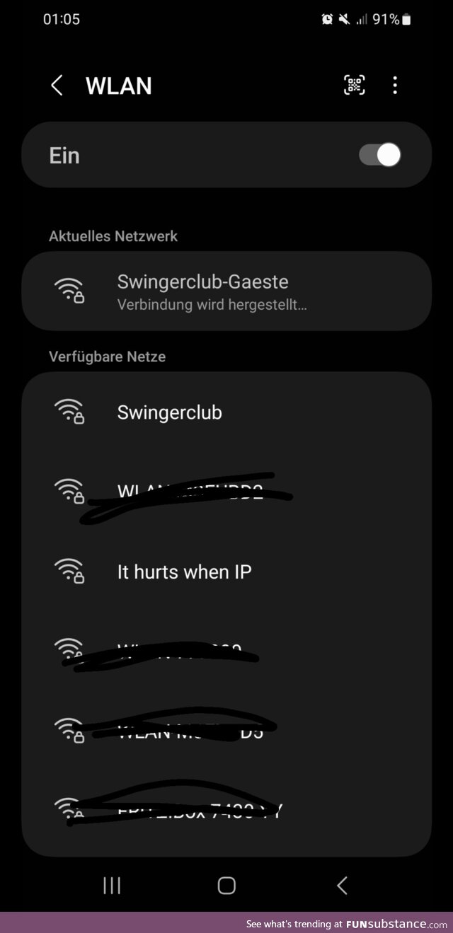 The WIFI names around my mothers apartment