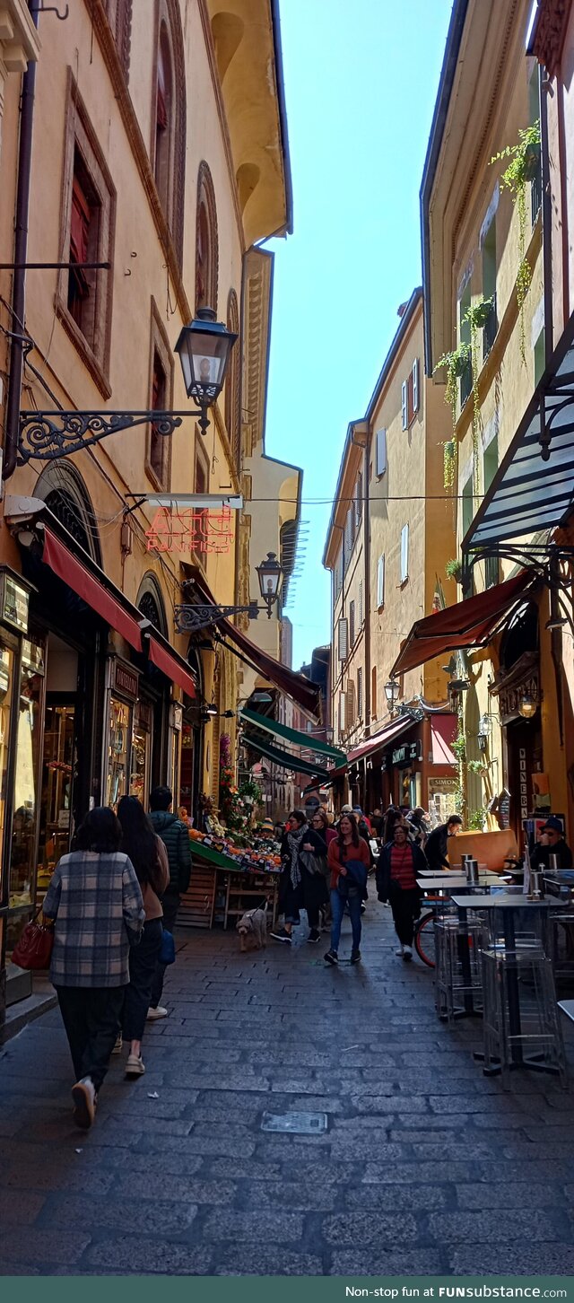 I took a photo of a small street in Bologna