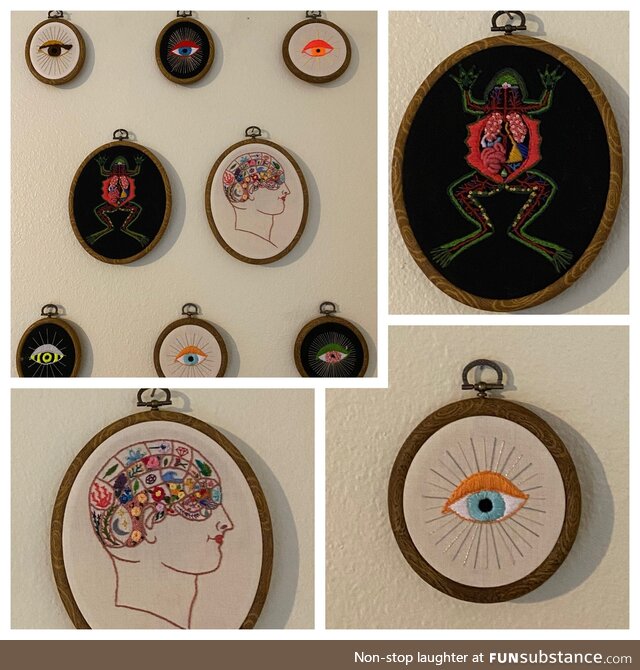 My wife has been working on some impressive, and weird, embroidery as a COVID project