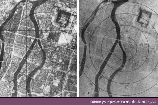 Hiroshima before and after the A-bomb. 78 years ago today on August 6, 1945