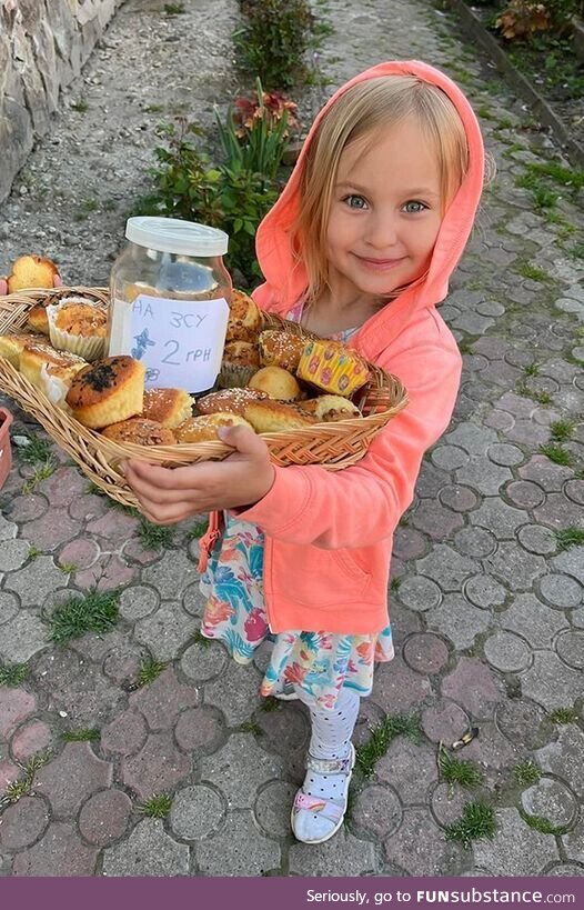 Little girl who is going door to door to sell pastries & raise funds for wounded