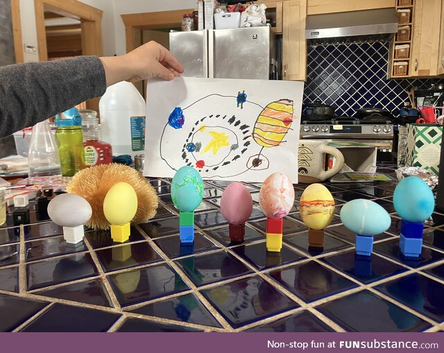 My 6 year old son wanted to paint his Easter eggs like the planets in our solar system