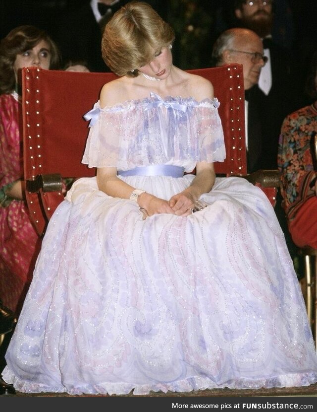 Princess Diana nodding off at a party at London’s Victoria and Albert Museum, 1981