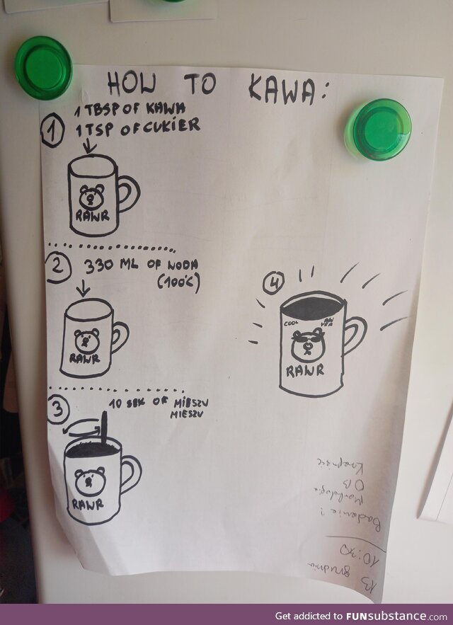 I couldn't remeber how my husband like his coffee so he made a cheat sheat for me