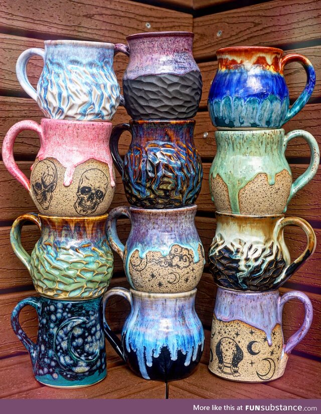 A pic of some very colorful mugs I made. [OC]