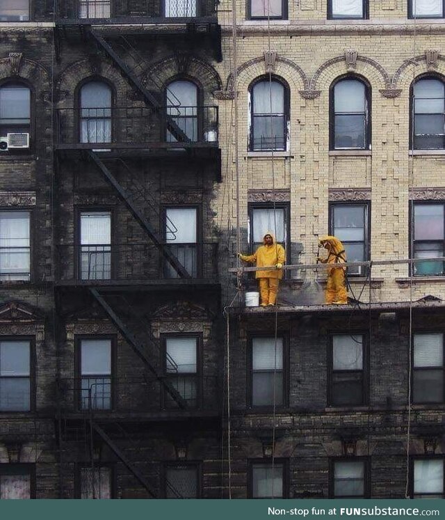 Power washing buildings in New York City