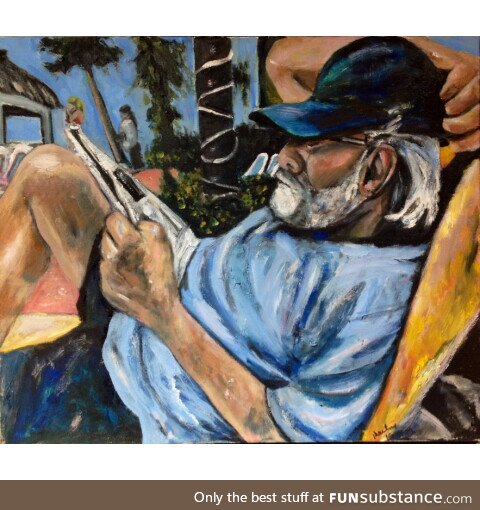 "Sam"This is a rare painting I created of my late workaholic hubby, just relaxing. Hope