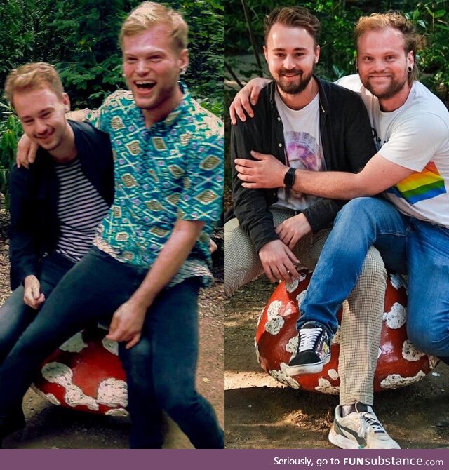 My boyfriend and I at the same place five years apart (2017 and 2022)