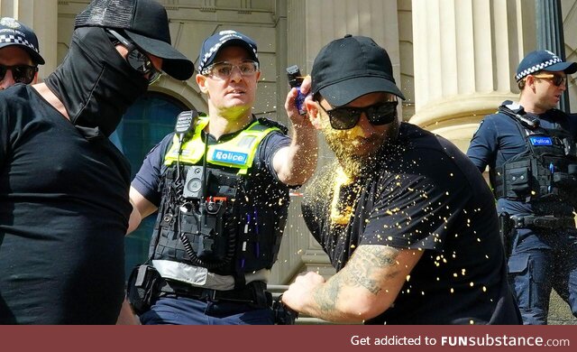 Victorian police officer vs neo-Nazis who tried to join the No to the Voice protestors in