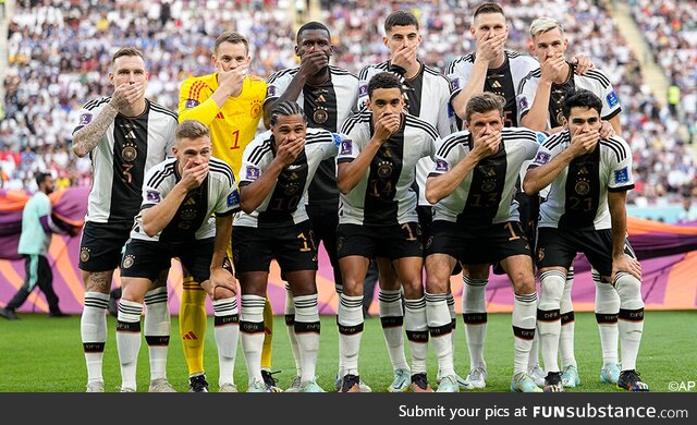 German national team protesting censorship at the World Cup