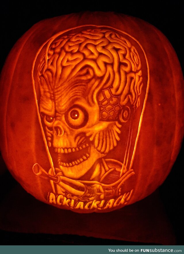 Ack Ack Ack! Carved by me into live pumpkin last Halloween