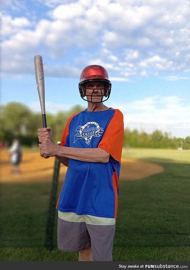 Jim is ready for another season of Challenger Baseball. At 66 he is the oldest player in