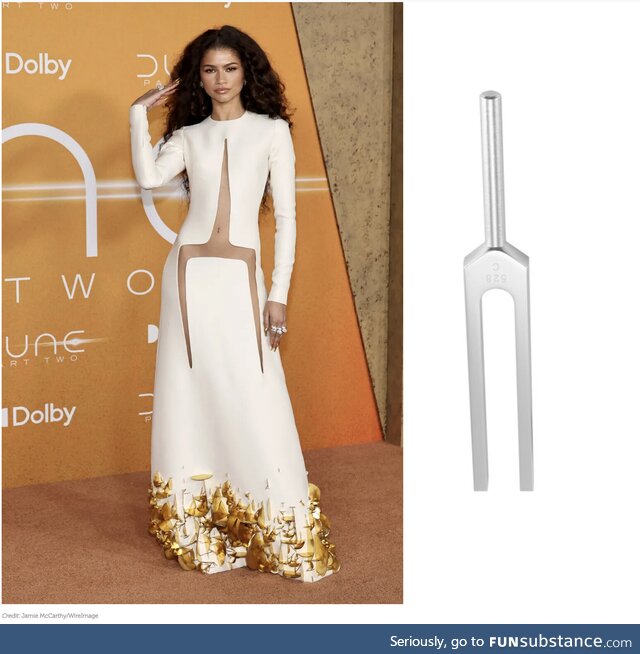 Zendaya wearing upside down Tuning Fork dress, ‘Dune: Part 2’ Press Tour