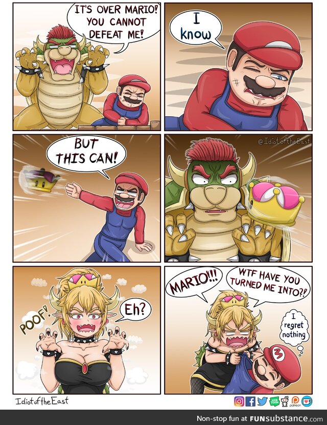 Mario defeating Bowser with a simple trick