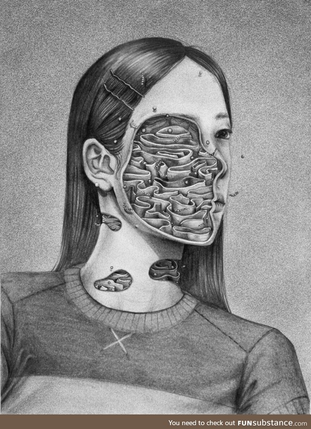 Had the idea of drawing a self portrait inspired by mitochondria a while ago. I hope you