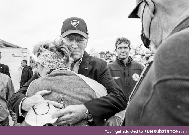 Biden showing compassion to a Tornado victime