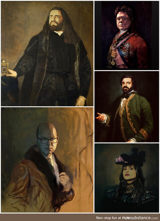 I like to photoshop old paintings. Here’s my What We Do In The Shadows ones