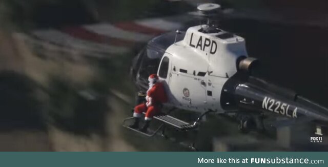 Santa Claus Flying High over Los Angeles with some help from LAPD Chopper Dec 6, 23