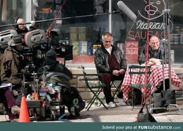 Tony Sirico and James Gandolfini on set filming their last scene together