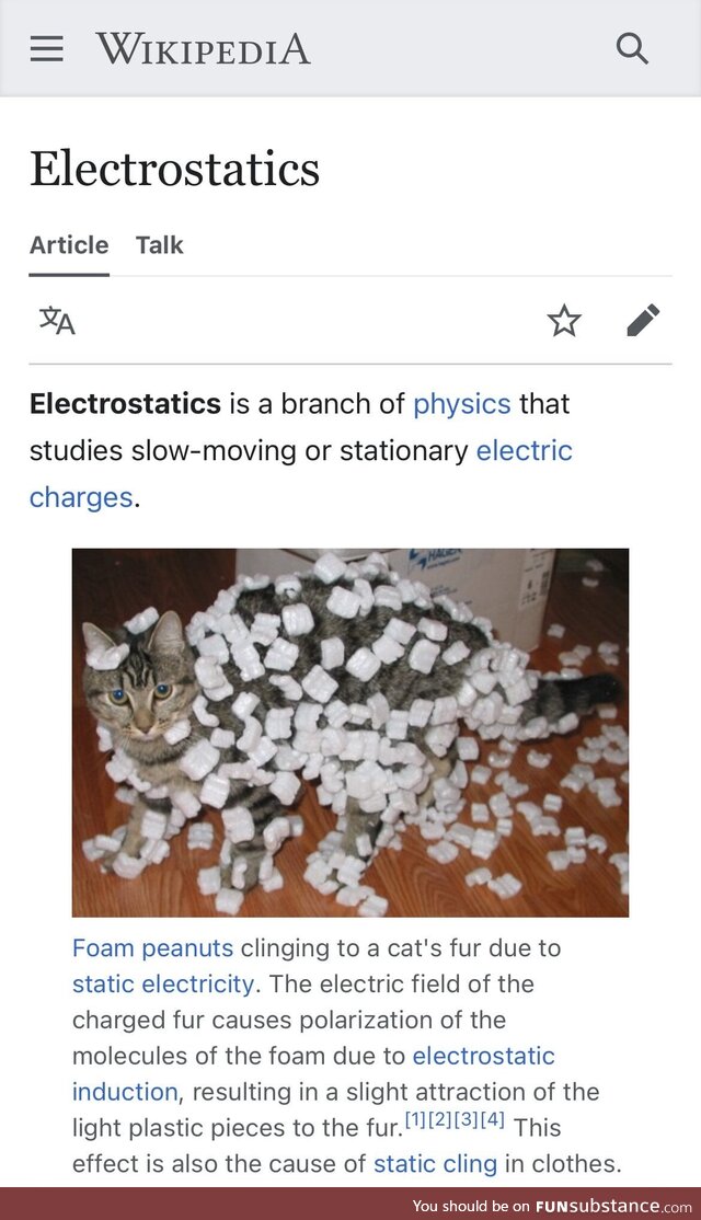 This is the official Wikipedia page for “Electrostatics”