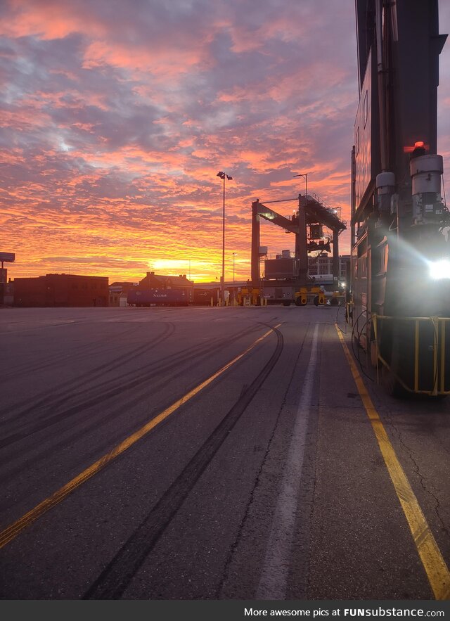 [OC] Sunset at an intermodal railyard