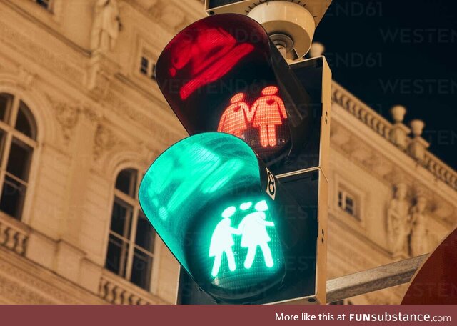 Traffic lights in Vienna, Austria in the dusk