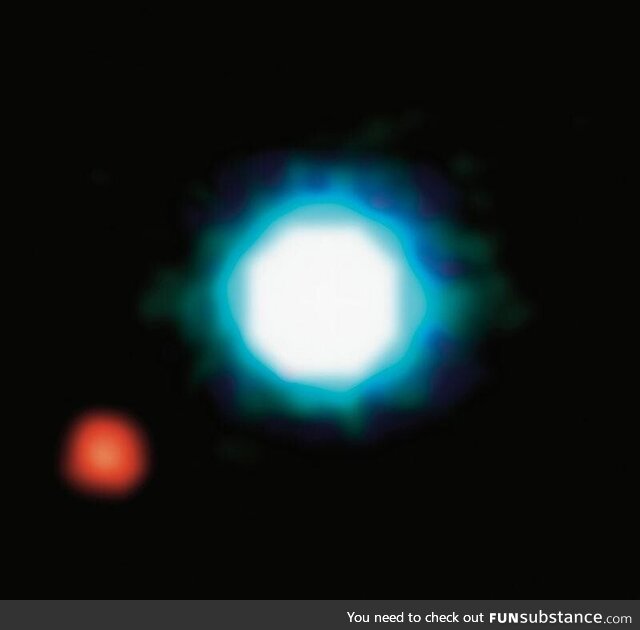 The first picture of a non-solar planet, 2M1207 b around its star almost 1600 trillion km