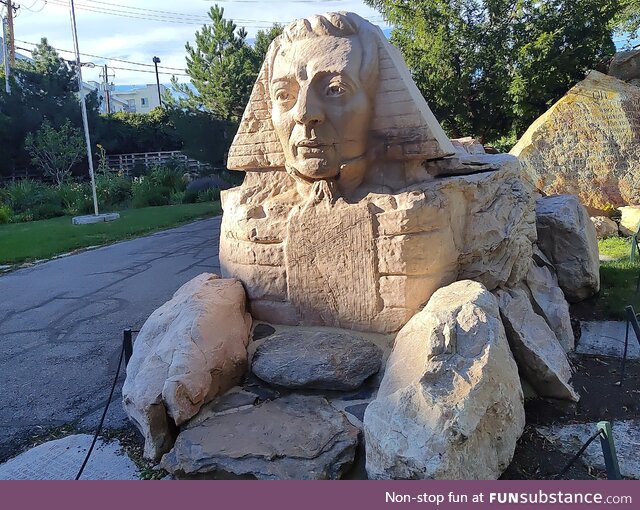 Weird Joseph Smith sphinx statue Salt Lake, UT