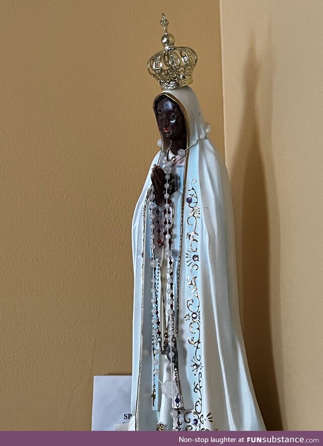 My African parents couldn't find a dark-skinned virgin Mary, so they they put Mary in