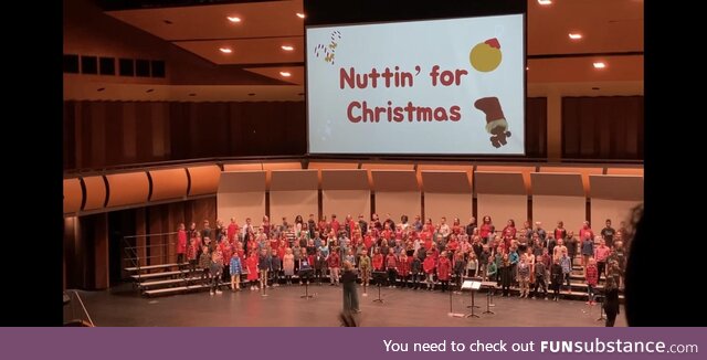 My sons Christmas program slide deck could’ve use a review by someone under 40…