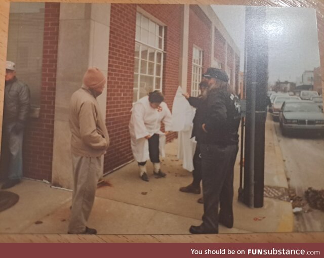 Found a picture of my great grandpa ( in the brown ) confronting the KKK