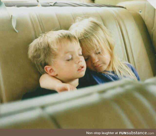 My sister and I asleep on a car ride home (some time in the mid 90s)